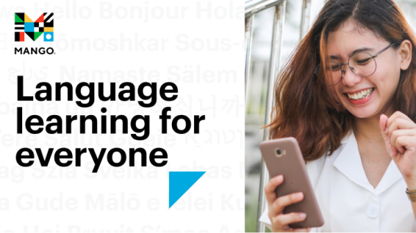 banner for Mango languages, reading "Language learning for everyone"