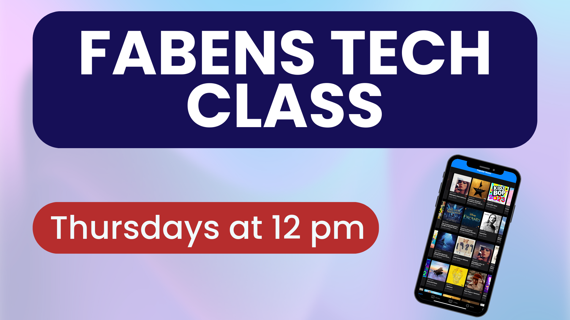 Library program flyer promoting a technology class in Fabens, Texas.