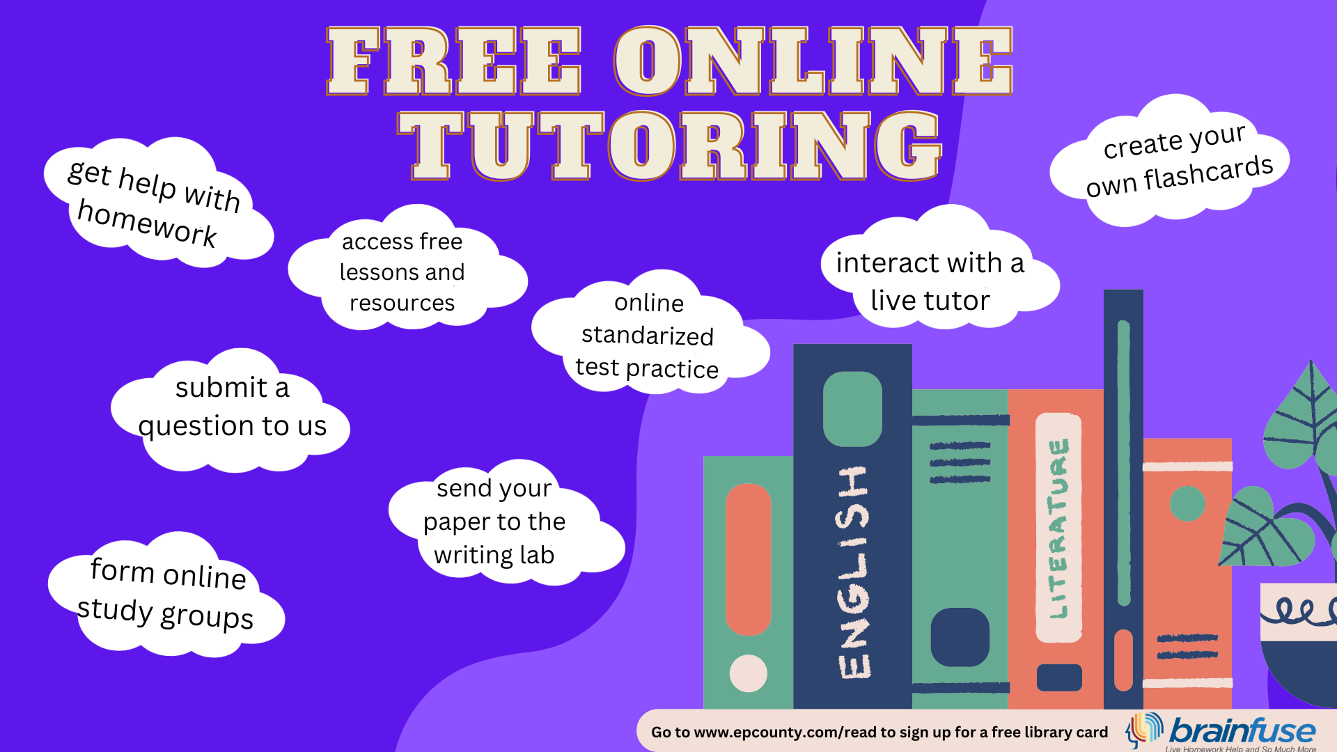 banner for brainfuse reading Free Online Tutoring and a list of services.